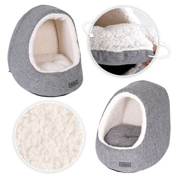 Lionto Katzenhöhle Mit Wendekissen Hellgrau 6 Lionto Katzenhöhle Mit Wendekissen Hellgrau – Bild 4